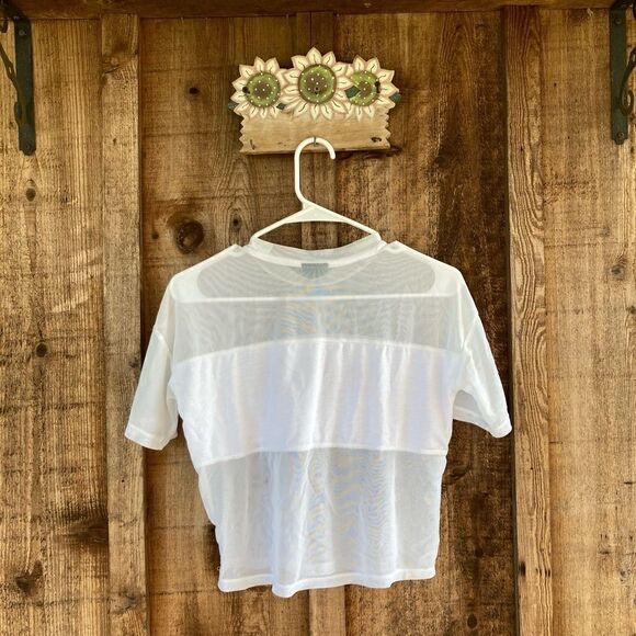 Alright Graphic White Sheer Mesh Workout Short Sleeve Top - Picture 3 of 6